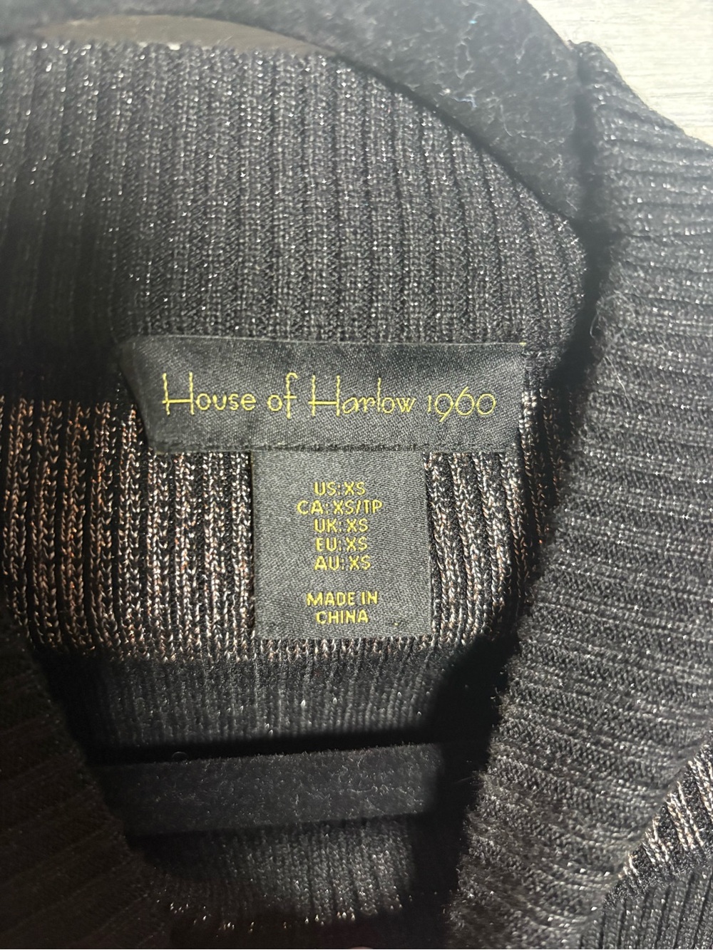 House Of Harlow Black Metallic Striped Mockneck Sweater Preppy Office Basic - Picture 5 of 6